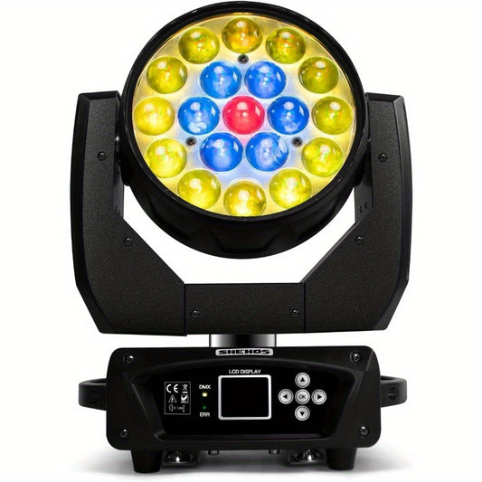 Moving Head Light LED 19x15W RGBW 4in1 Beam/Wash/Zoom Effect Stage Lights Professional DMX512 & Sound Activated Control DJ Lights for Party Wedding Disco and Nightclub - 1 Pack