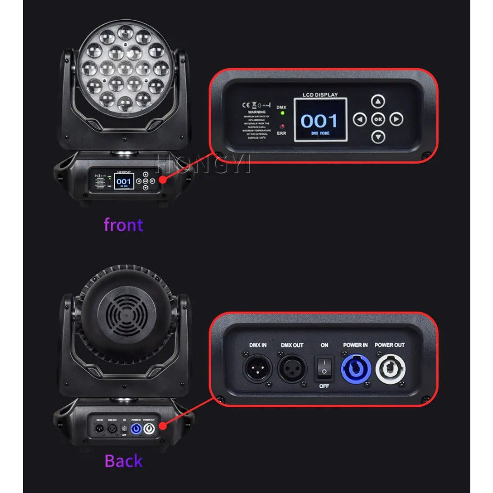 Hot Sale High Quality LED Wash Zoom 19X15W with CTO ECO Function RGBW DMX Beam Ring Effect Stage Lighting for DJ Dsico Show