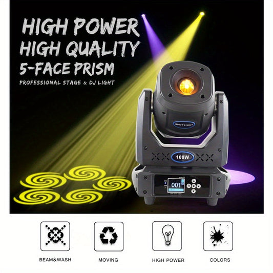 2In1 Flight Case with DJ Lights Moving Head LED 100W Lyre Spot Light 14Gobos 7Colors and 5 Face Prism for Stage Party Disco DJ