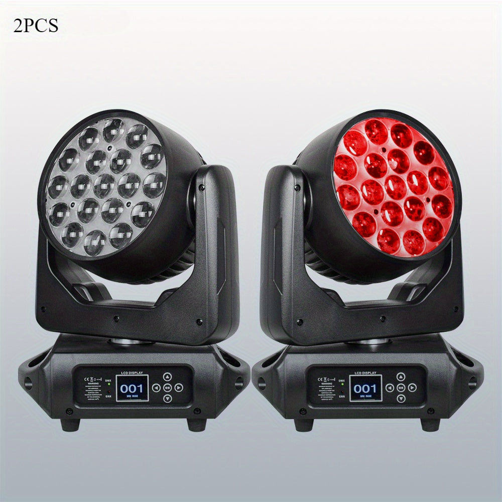 2PCS LED Zoom Wash 19X15W DJ Light Lyre Beam Effect RGBW 4-In-1 Professional DJ for Disco Bar Nightclub Party Show