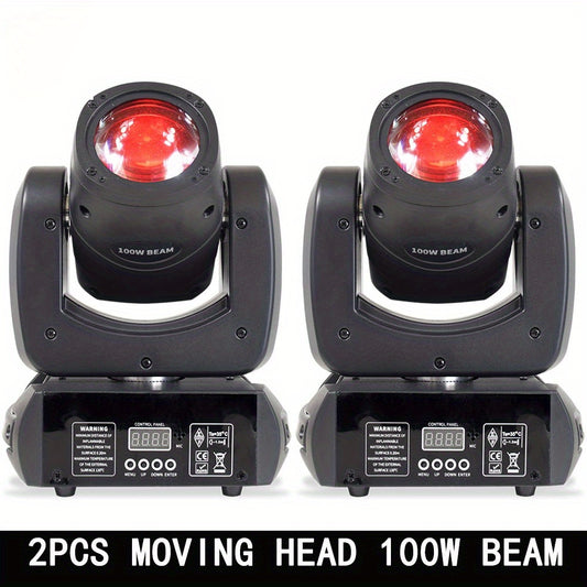 2PCS LED Moving Head DMX Lights Lyre Beam 100W DJ Lighting with 8 Gobos Mini Projector Prism Effect for Disco Bar KTV Wedding Party