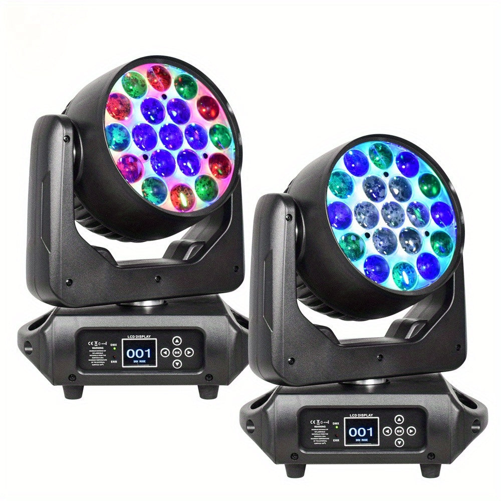 2PCS LED Wash Moving Head DMX Lights 19X15W RGBW 4In1 Lyre Beam Projection CTO Effect Stage Lights Good for Disco Party DJ Show