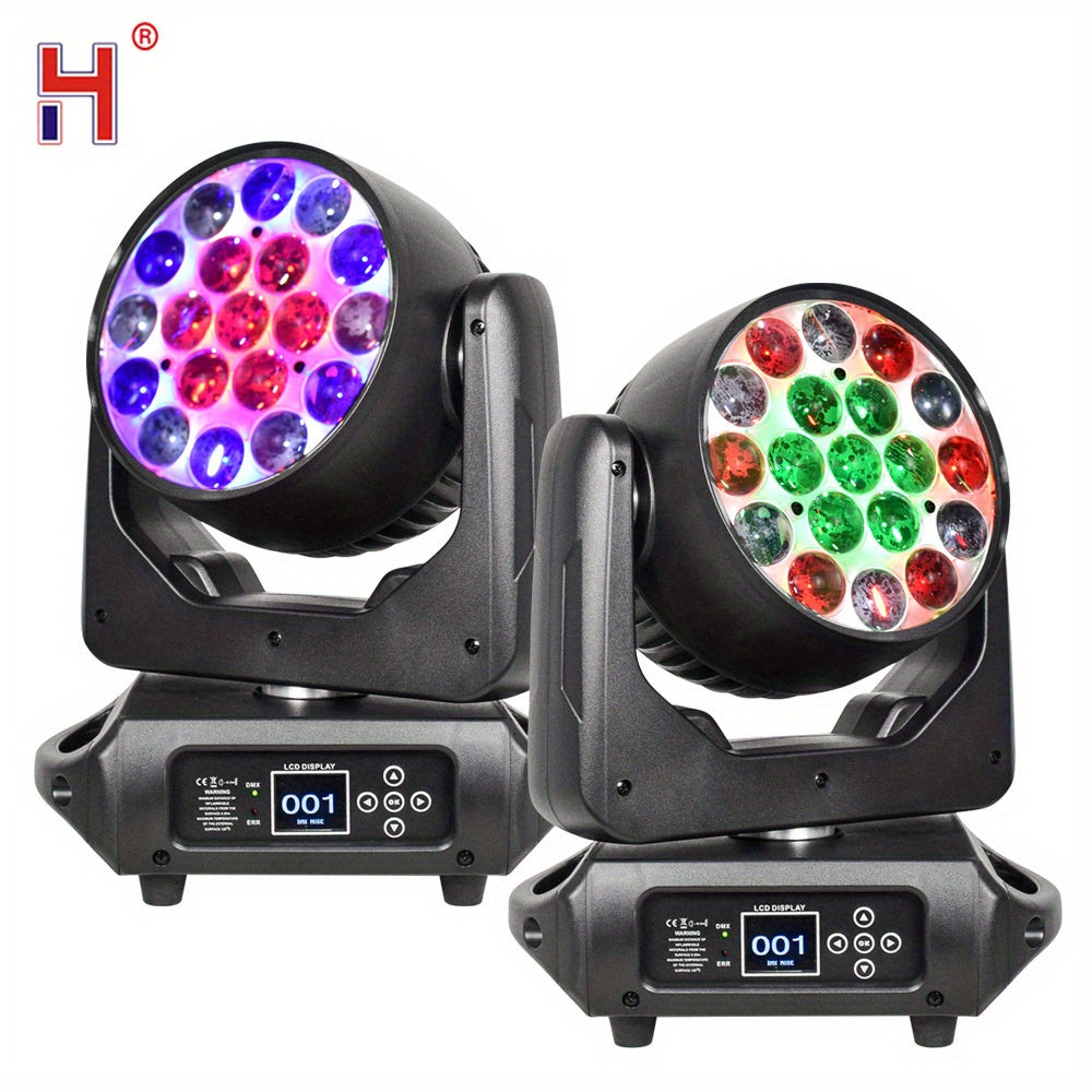 2PCS LED Wash Moving Head DMX Lights 19X15W RGBW 4In1 Lyre Beam Projection CTO Effect Stage Lights Good for Disco Party DJ Show