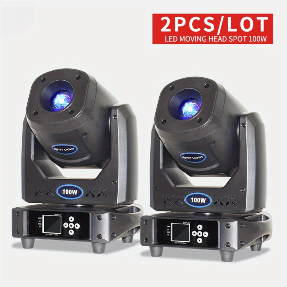 2PCS Moving Head Light 100W DMX DJ Spot Stage Light Lyre Gobos Mobile Heads Sound Activated Disco Equipment for Night Club