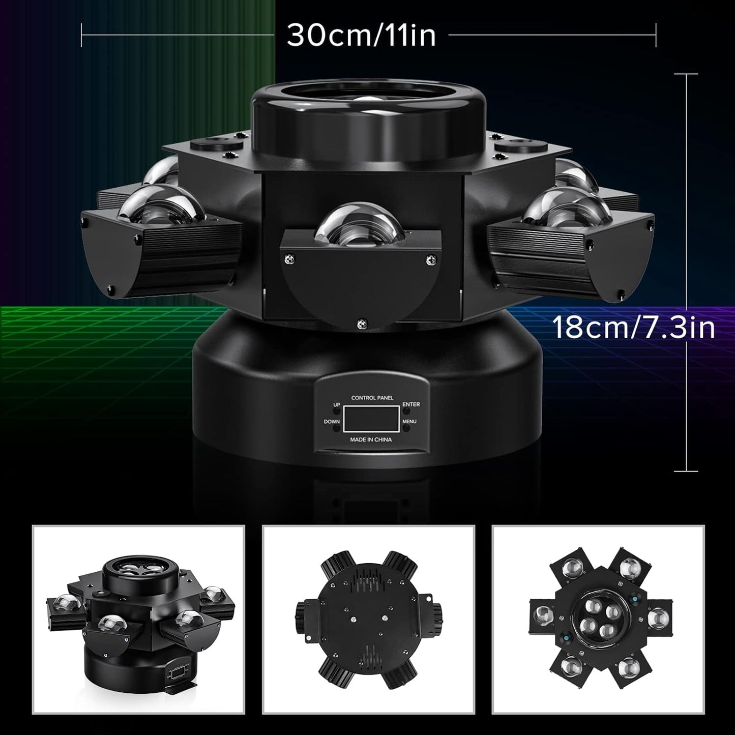 150W Moving Head Licht,Partylicht Scheinwerfer RGBW LED Strahler Bühnenlicht mit dmx512 Soundaktivierter Lichteffekt mit 6 Lichtarmen für Weihnachten DJ Bar Geburtstag Disco Hochzeit