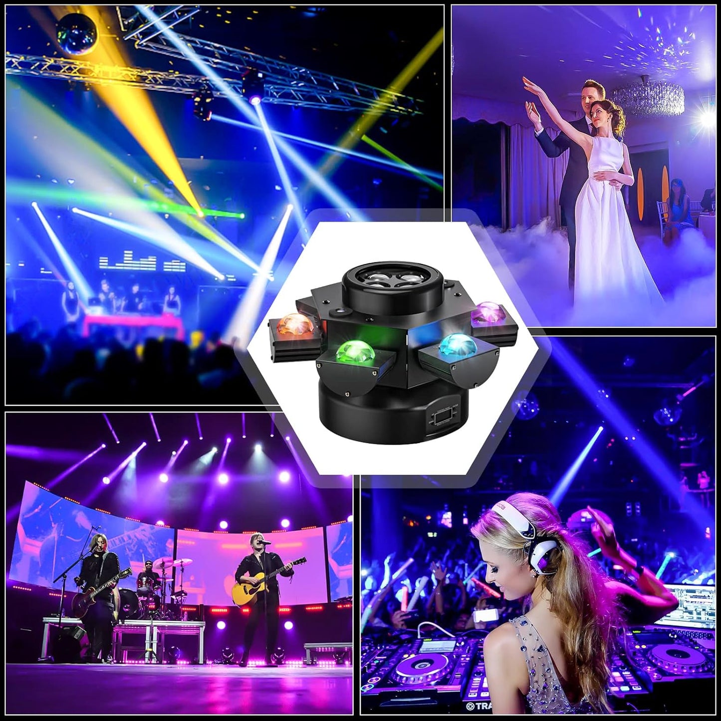 150W Moving Head Licht,Partylicht Scheinwerfer RGBW LED Strahler Bühnenlicht mit dmx512 Soundaktivierter Lichteffekt mit 6 Lichtarmen für Weihnachten DJ Bar Geburtstag Disco Hochzeit