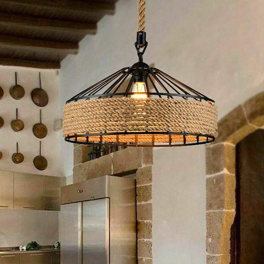 Nordic Vintage Chandelier Industrial Twine Attic Country for Kitchen Bar Dining Room Decor Adjustable Creative Overhead Lighting