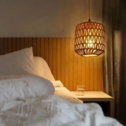 Woven Light Bedside Lamps E27 Retro Hemp Rope Lights Interior Decor Fixtures Led Rattan Wall Lamp Bedroom Living Room Lighting