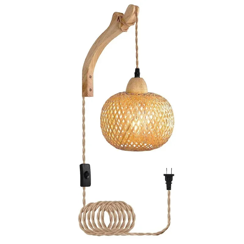 Bamboo Lantern Wall Lamp Natural Rattan E27 Chandeliers Room Decor Lampshades Wall Light Fixtures Home Decoration