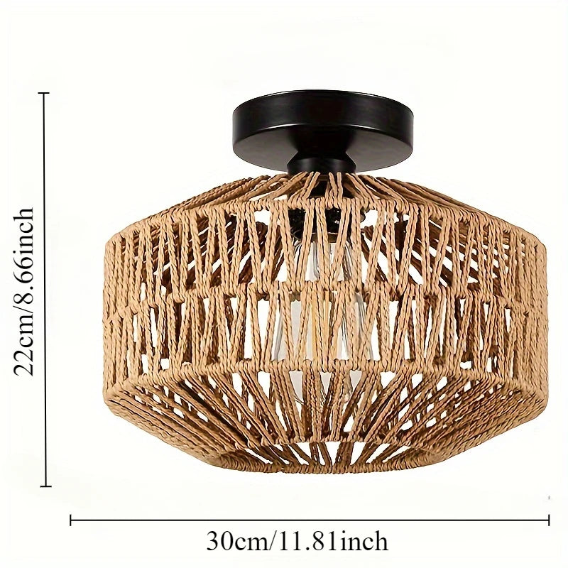 Classic Bamboo Lustre Chandelier Hanging Lamp Ceiling Handmade Rattan Pendant Light Fixture Weaving Home Living Bed Room Decor