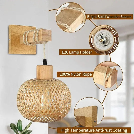 Wall Lights with E27 Base Type Bamboo Rattan Wicker Design Chandeliers Apply for Home Living Room Decorative Wall Lamps Fixtures