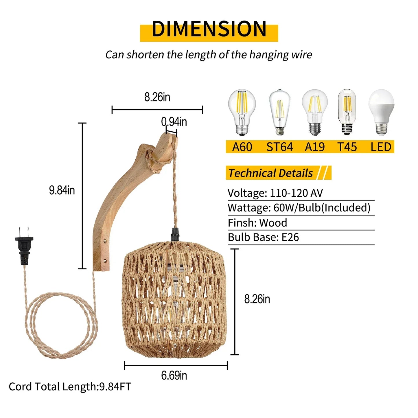 Led Rattan Wall Lamp Bedroom Living Room Woven Light Bedside Lamps E27 Retro Hemp Rope Lights Interior Decoration Fixtures