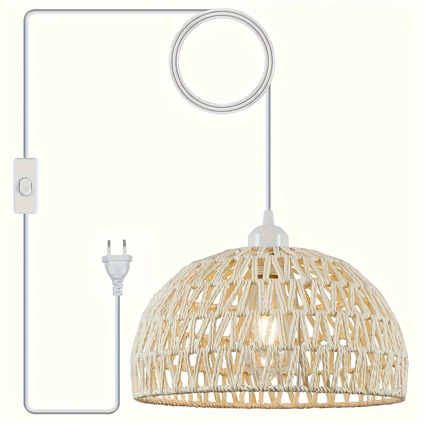 1pc E27 Base Plug-in Chandelier Rattan Pendant Light Pendant Light With Plug Cord Braided Bohemian Ceiling Light Fixture