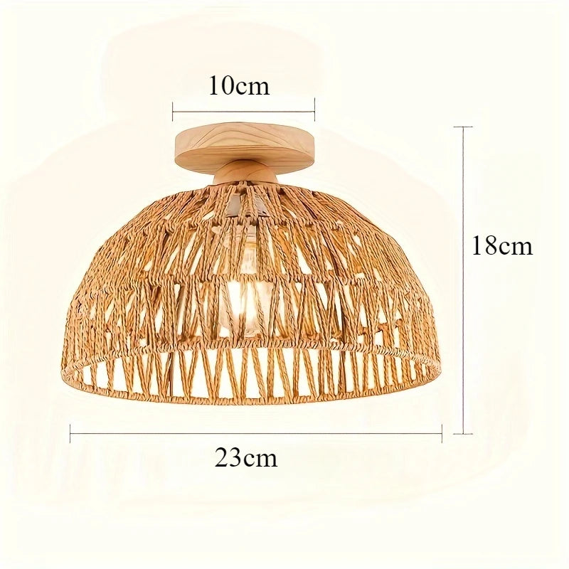 Customized Wabi sabi Rustic Hotel Farmhouse Bedroom Living Room Corridor Belcony Rattan Chandelier Pendant Light Ceiling Lamp