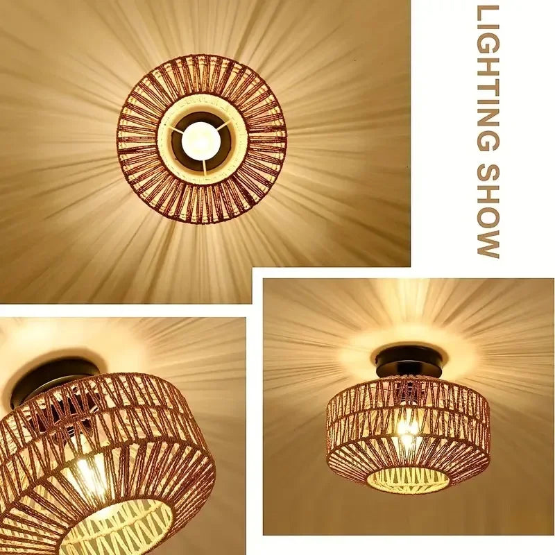 Classic Bamboo Lustre Chandelier Hanging Lamp Ceiling Handmade Rattan Pendant Light Fixture Weaving Home Living Bed Room Decor