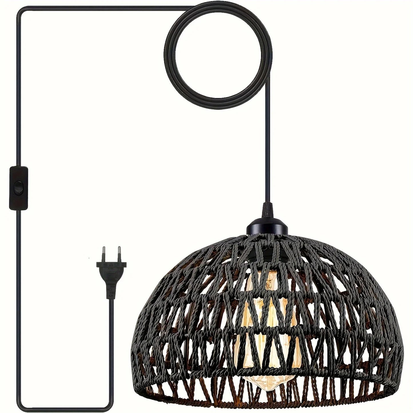 1pc E27 Base Plug-in Chandelier Rattan Pendant Light Pendant Light With Plug Cord Braided Bohemian Ceiling Light Fixture