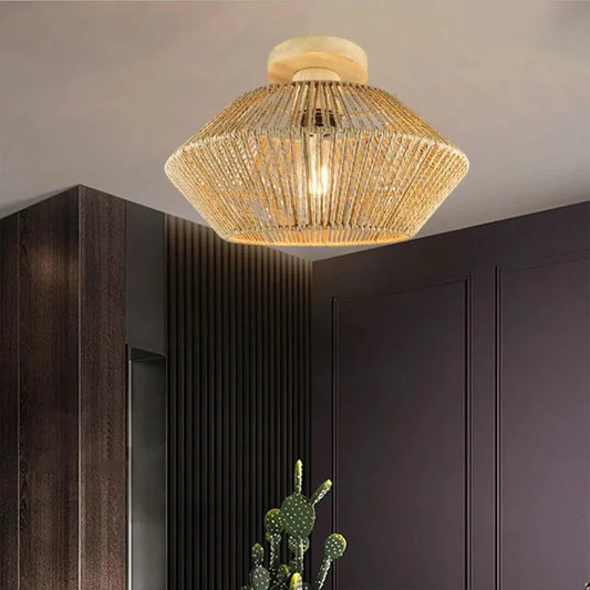 Minimalist LED Ceiling Lamp Shades Light Fixture Handmade Woven Chandelier Lampshade for Bedroom Office Laundry Restaurant