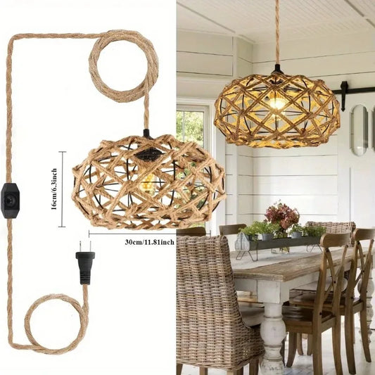 Boho Style Retractable Rattan Ceiling Pendant Light With Dimmable Switch Bamboo Light Fixture,Kitchen Island Lamp