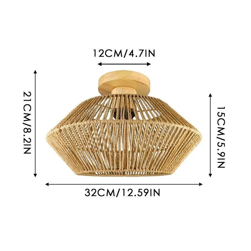 Minimalist LED Ceiling Lamp Shades Light Fixture Handmade Woven Chandelier Lampshade for Bedroom Office Laundry Restaurant