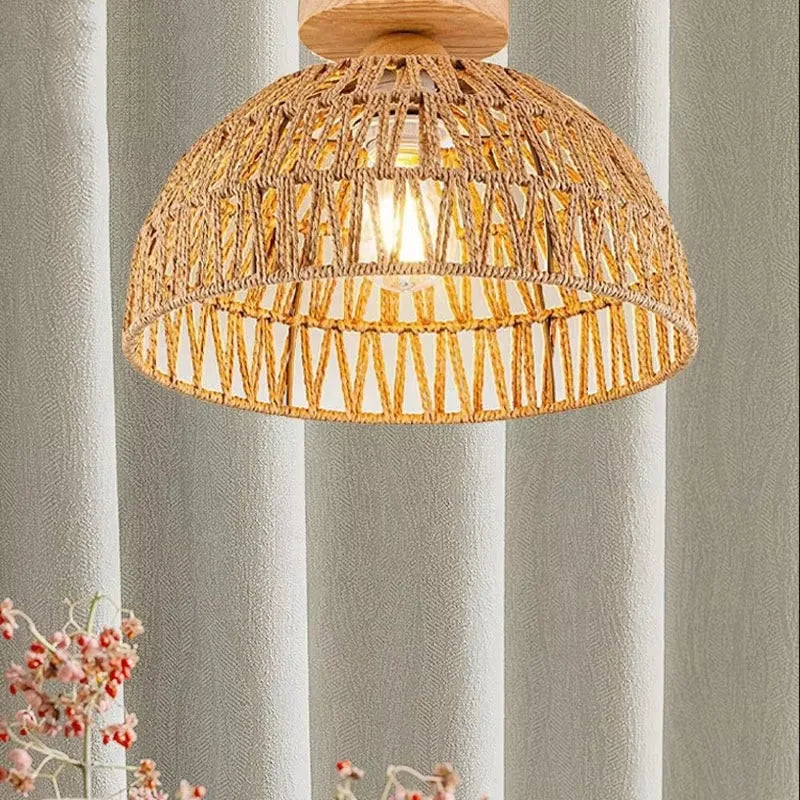 Customized Wabi sabi Rustic Hotel Farmhouse Bedroom Living Room Corridor Belcony Rattan Chandelier Pendant Light Ceiling Lamp