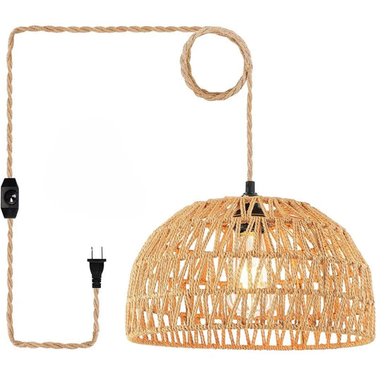 Natural Hemp Rope Design Hanging Lampshades for Decor Plug in Pendant Light Rattan Hanging Lights Apply for Home Hotel Lighting